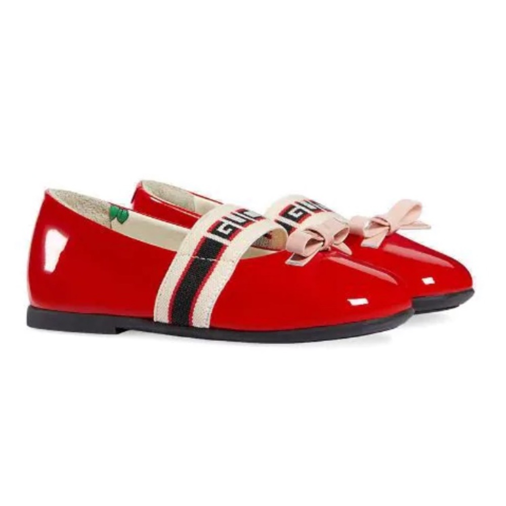 Gucci kids  red patent leather ballerina shoes